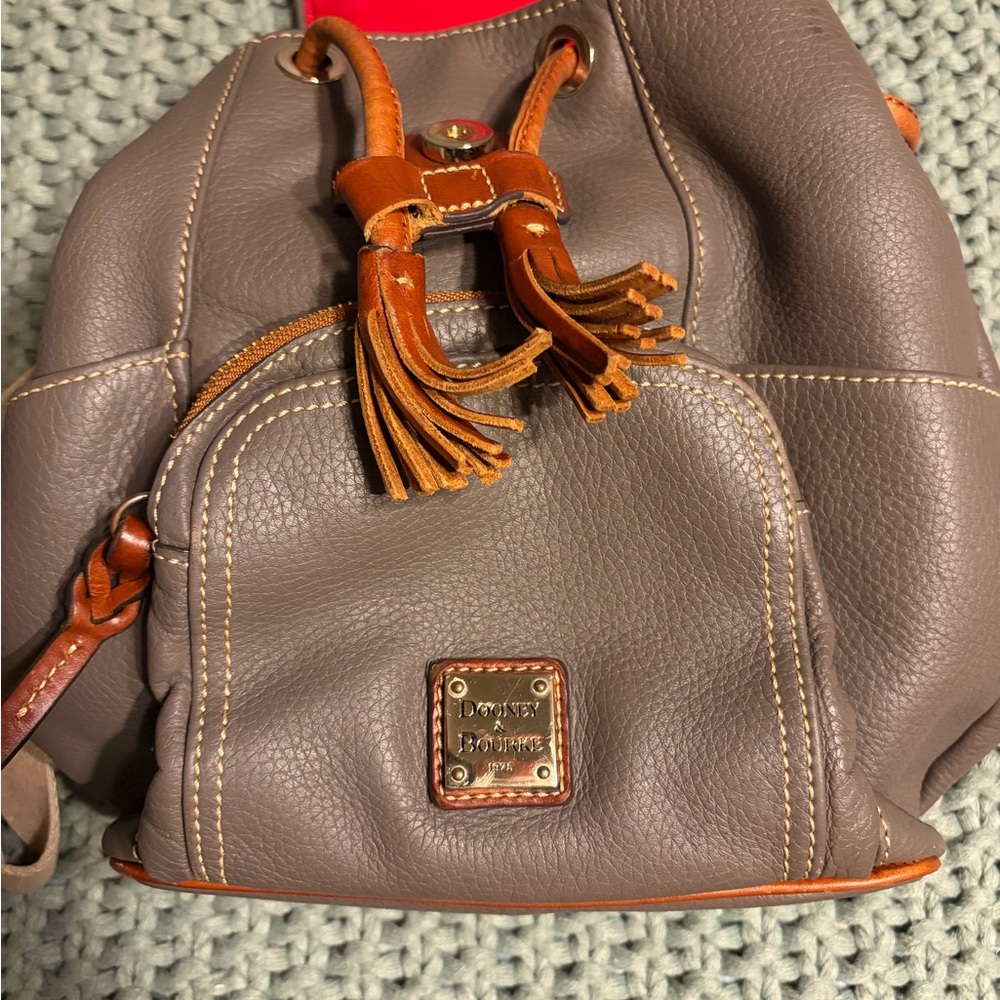 Dooney & Bourke Taupe Leather Backpack with Tan Accents